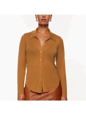 Wilfred Pose Long Sleeve Button-up Shirt Rust Brown Size L